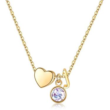 Imagem de Ursilver Colar com pedra do mês de nascimento para meninas e mulheres – Colar de coração banhado a ouro 14 K com inicial do mês de nascimento, colar com pingente de pedra do mês de nascimento, presentes de aniversário para mulheres e, Ouro, não conhecido