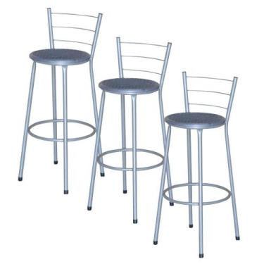 Imagem de Jogo 3 Banqueta Alta Ratan Cinza Retro - Lamar Design, Azul