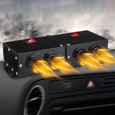 Imagem de YOMTOVM Descongelador de aquecedor de carro de 12 V, soprador de ar quente portátil de 500 W com 4 furos, desembaçamento, desembaçamento, aquecimento rápido com tubo telescópico de folha de alumínio