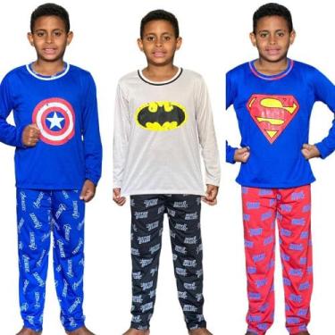 Imagem de Kit 3 Pijamas Longos Infantil Inverno Super Herói Desenho - Nannamia, 