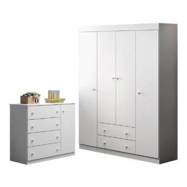 Imagem de Quarto De Bebe Cômoda Sapateira E Guarda Roupa 4 Portas Mdf - Phoenix 