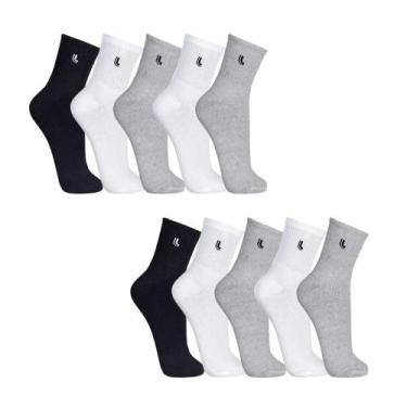 Imagem de 10 Pares Meias Masculinas Lupo Cano Médio Basica Algodão, G - 41 a 44 