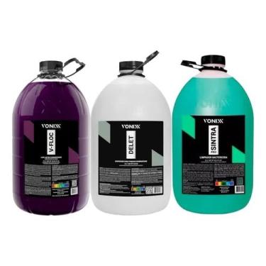 Imagem de Kit Econômico 3 Galões de 5 Litros V-Floc Lava Autos + Delet Desengraxante + Sintra Pro Multilimpador Limpeza Completa e Proteção Automotiva