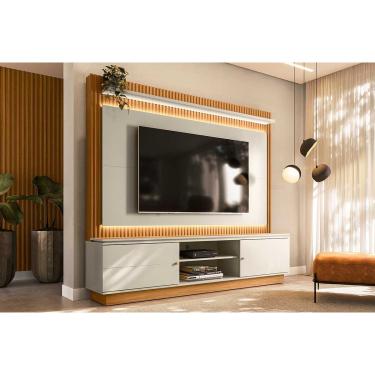 Imagem de Home p/ TV até 75 Pol Guararapes c/ 2 Portas e LED 215x191cm Nature/Off White - Linea Brasil