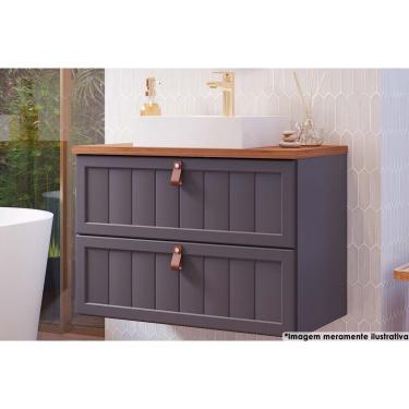 Imagem de Gabinete de Banheiro Suspenso Sense c/ Cuba 1 Gaveta e 1 Porta Basculante 80cm Titanium/Freijo - MGM