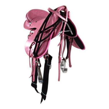 Imagem de Sela Australiana Rosa Com Arco Para Cavalo Menina Completa 16 Polegada