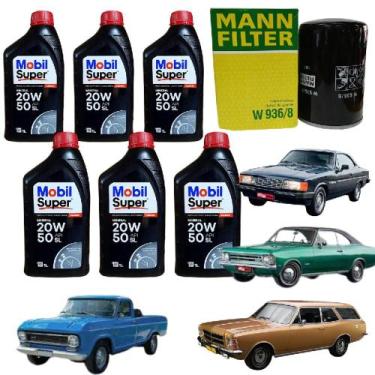 Imagem de Kit Troca Óleo Mobil 20w50 Mineral Motor 4.1 6cc GM Opala Caravan C10 