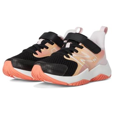 Imagem de New Balance Tênis infantil unissex Rave Run V2 de renda elástica com alça superior, Preto/Flare/Rose Sugar, 14