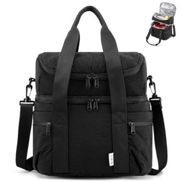Imagem de NOL Natural Organic Lifestyle Lancheira feminina – Lancheira grande com isolamento duplo, à prova de vazamento, reutilizável, lancheira com vários bolsos para piquenique de trabalho, preta