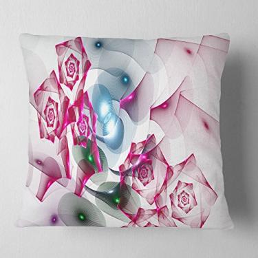 Imagem de Design fractal de rosas rosa Designart sala de estar, sofá, almofada de alta qualidade + capa de almofada impressa em ambos os lados 40,64 cm x 40,64 cm