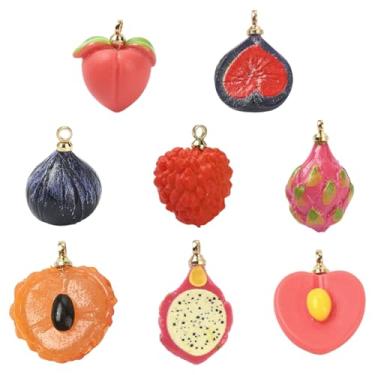 Imagem de UR URLIFEHALL 9 peças, 9 estilos, pingentes de acrílico de latão de frutas 3D colorido pêssego pitaya lichia pingentes para colar faça você mesmo, pulseira, artesanato, fabricação de joias