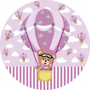 Imagem de Painel de Lona Redondo Ursinho balão lilás c/ Elástico - Fabrika De Fe
