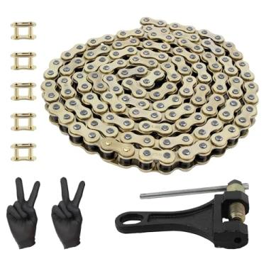 Imagem de ABCERRSI Corrente de motocicleta ouro 420 132 elos compatíveis com 50cc 70cc 90cc 110cc 125cc ATV Dirt Bike Mini Bike Scooter SSR TaoTao Baja Kazuma