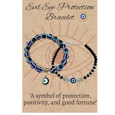 Imagem de MANUSHYA LIFE | 2 peças de pulseira elástica com contas de olho turco e mão de Fátima olho turco pérola preta pulseira turca da sorte para proteção e bênção