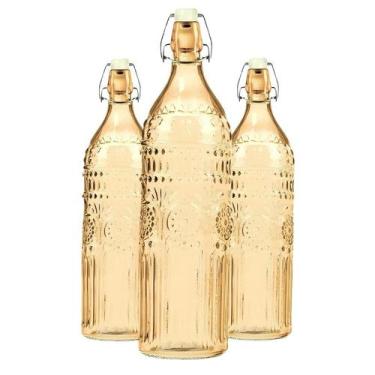 Imagem de Kit 3 Garrafa De Vidro Água Suco Refrigerante 1l Colorida - CLICK HOUS