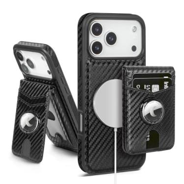 Imagem de SkyEagle Capa carteira compatível com MagSafe para iPhone 17 Pro Max com suporte para AirTag, 2 em 1, couro sintético, magnético, destacável com bloqueio de RFID, suporte para cartão de crédito, capa