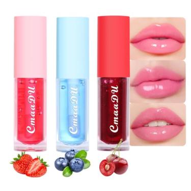 Imagem de BINGBRUSH 3 peças de brilho labial frutado que muda de cor para meninas, óleo labial de humor mágico rosa, protetor labial com mudança de cor de temperatura, mancha labial, lábios de longa duração não