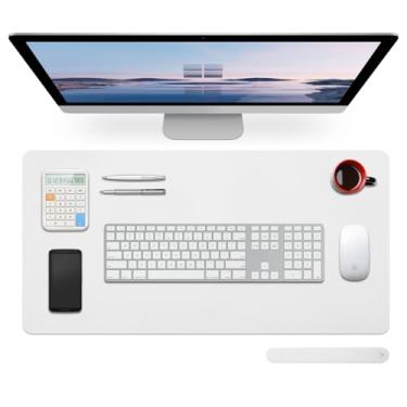 Imagem de Protetor de mesa de couro grande, antiderrapante, durável, para escrita, computador, laptop, mouse pad e mesa, tapete protetor de mesa (branco, 69,8 cm x 35 cm)