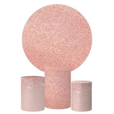 Imagem de Trio Capa Cilindro + Painel Redondo Glitter Rose 01 - Decorando e Grud