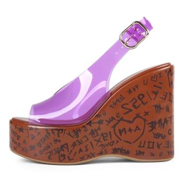 Imagem de USRUNOE Sandálias de salto plataforma transparente para mulheres, salto grosso, para festas, férias, festivais, roupas de verão 2025, Roxa, 40