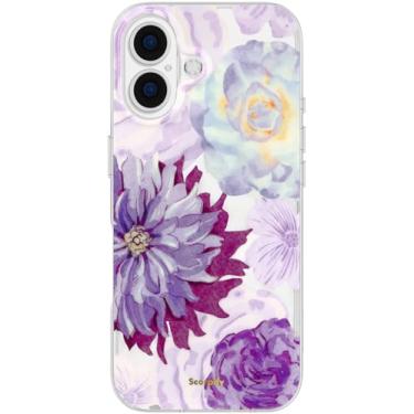 Imagem de SCORPIFY Capa para iPhone 17 [compatível com MagSafe] com design floral roxo zinnia, linda capa de telefone magnética transparente para mulheres e meninas, [proteção contra quedas de grau MIL-10 m