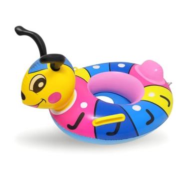 Imagem de Boia Inflável Infantil com Assento – Modelos Animais, Carros, Unicórnio, Tubarão e Muito Mais – Brinquedo de Piscina e Praia para Crianças (Boia Inflável Abelha Colorida)