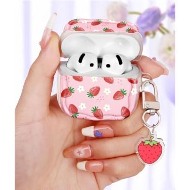 Imagem de Coralogo Capa feminina para AirPods 4 – Capa fofa e protetora Kawaii com desenho animado de acrílico chaveiro para Apple para AirPods 4ª geração, capa morango