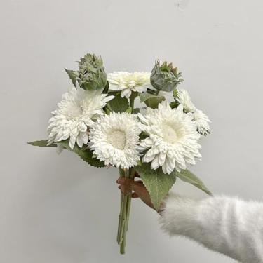 Imagem de Buquê de Girassol Artificial, Flor de Seda para Decoração de Casa, Acessórios, Buquê de Noiva para Casamento, Festa, Flores Falsas, Enfeites (Branco)