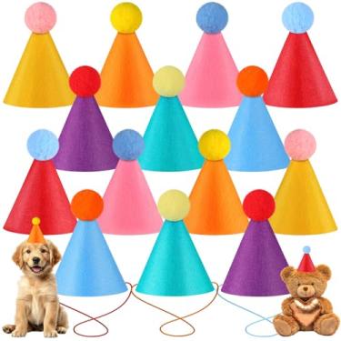 Imagem de 14 mini chapéu de festa para animais de pelúcia, chapéus coloridos de cone de aniversário minúsculos para cães, gatos, coelhos, filhotes, artigos de festa