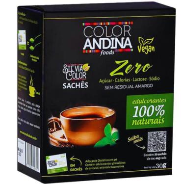 Imagem de Adoçante Stevia Em Pó Com 50 Sachês Color Andina Foods Sem Sabor Resid
