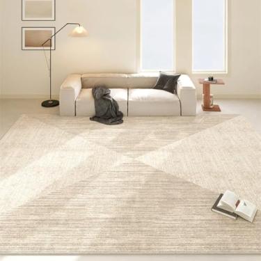 Imagem de Tapetes geométricos bege com linhas creme para sala de estar, decoração minimalista para casa, tapetes confortáveis e macios para quarto (240 x 360 cm (94 x 142 pol.) / YHT119-F)