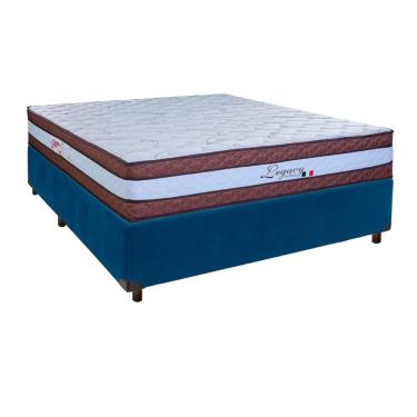 Imagem de Conjunto Cama Box Azul Casal + Colchão Molas Ensacadas Legaccy Paropas