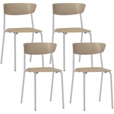 Imagem de Kit 04 Cadeiras Empilhável Fixa F02 Base Aço Cinza Nude - Lyam Decor