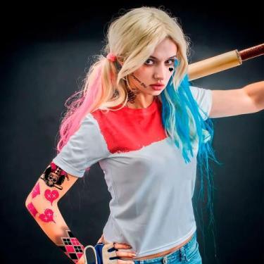 Imagem de Maquiagem Halloween Adesiva Tatuagem Temporária 3D Fantasia Arlequina 