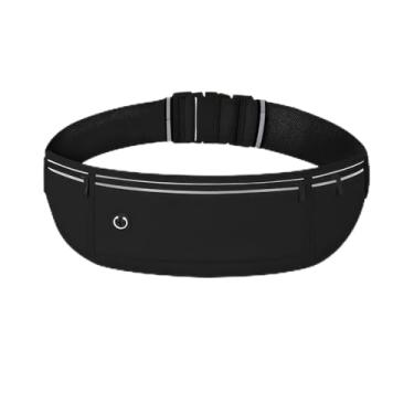 Imagem de Cinto de corrida de grande capacidade para homens e mulheres, pochete impermeável com 3 bolsos para telefones de até 18,3 cm, bolsa fitness ajustável com porta de fone de ouvido e zíperes refletivos