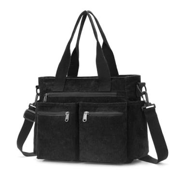 Imagem de Bolsa feminina de veludo cotelê com alça superior para viagem, bolsa transversal, bolsas de ombro, bolsas de trabalho, bolsa Hobo para o dia a dia, Preto, One Size