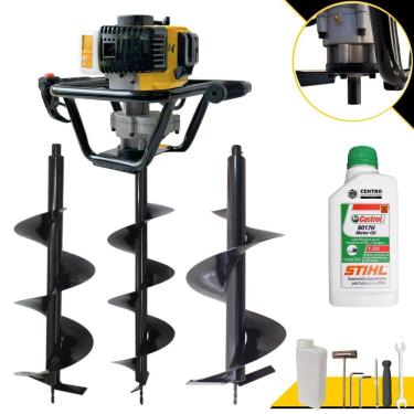 Imagem de Perfurador de Solo À Gasolina Lynus PSL517 52cc 1,8HP de Alta Rotação e Performance + Brocas 80x20cm, 80x25cm e 80x30cm + ÓLEO STIHL 2T