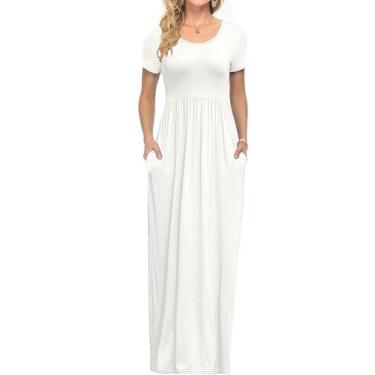 Imagem de Vestido longo AUSELILY feminino, manga curta, solto, casual, branco