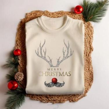 Imagem de Camiseta Unissex Natal Rena Brilhante Hena Festa Personalizada Estamp 