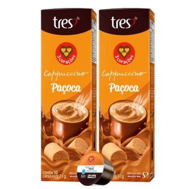 Imagem de 2x Cápsula de Cappuccino Tres 3 Corações Paçoca 10 Unidades, Paçoca