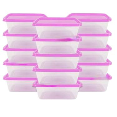 Imagem de Kit 10 Potes Transparentes 500ml Marmitas Fitness Microondas Freezer Organizador Alimentos (6 POTES ROSA)