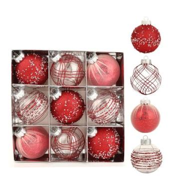 Imagem de Bolas de Natal, 9 peças, 8 cm, bolas de Natal, champanhe, pingente de decoração de árvore de presente para decoração de guirlanda de Natal (vermelho)