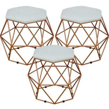 Imagem de Kit 03 Puffs Aramado Bronze Six L02 Linho Cinza - LYAM DECOR