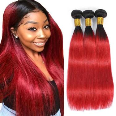 Imagem de Pacotes de cabelo Nuailisex 1B/Red Ombre Straight Brazilian 35-45cm