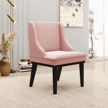 Imagem de Cadeira Decorativa Sala De Jantar Base Fixa De Madeira Firenze Veludo Rosê/preto G19 - Gran Belo