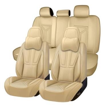 Imagem de Arazi Conjunto completo de capas de assento de carro para Mercedes-Benz GLE 350 2017-2025, capa de assento de couro napa cobertura total protetor de assento à prova d'água (bege, 5 assentos de luxo)