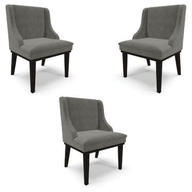 Imagem de Kit 3 Cadeiras Decorativas Sala De Jantar Base Fixa De Madeira Firenze Suede Grafite/preto G19