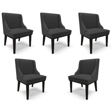 Imagem de Kit 5 Cadeiras Decorativas Sala De Jantar Base Fixa De Madeira Firenze Pu Preto Fosco