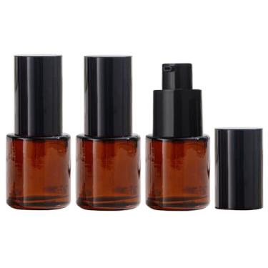 Imagem de 3 frascos de loção de vidro âmbar de 20 ml, recipientes de viagem recarregáveis com tampa preta de plástico para armazenamento de emulsão de creme de óleo essencial