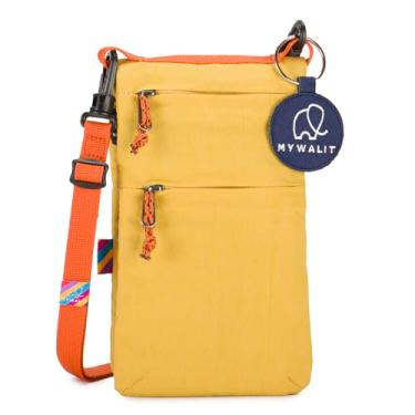 Imagem de mywalit Organizador pequeno MyLite | Unissex| Bolsa tiracolo | Mistura de algodão e nylon | Design dobrável | Fecho Popper | Vários bolsos, Amarelo, Bolsa unissex compacta urbana leve Mylite